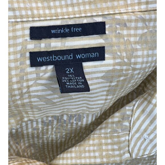 Westbound Woman Wrinkle Free Blouse 2X Yellow Cream Sheer Floral Print - Picture 6 of 6
